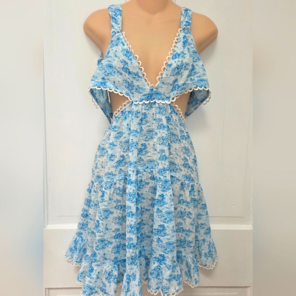Revolve Tularosa Olynne Mini Dress Blue Ivory XL